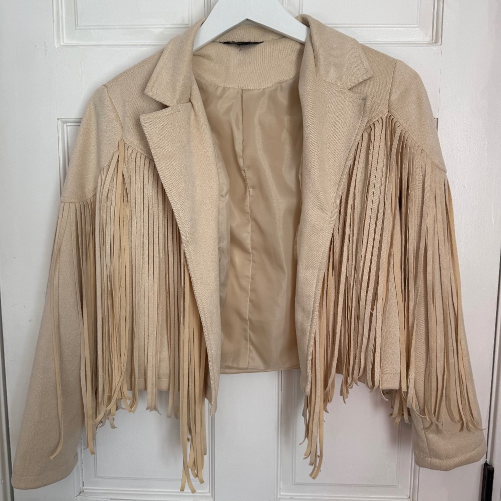 Cream Faux Suede Fringe Jacket Women's Size Small